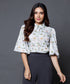 Puffed sleeve Button White Printed Blouse